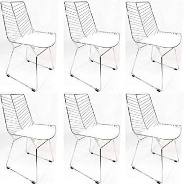 Imagem de Kit 6 Cadeiras Bertoia Retrô Cromada Assento Branco - Poltronas do Sul