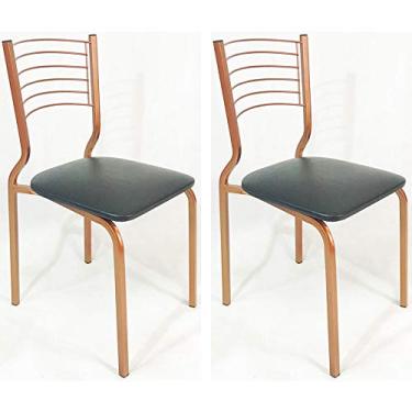 Imagem de Kit 2 Cadeiras Empilhável de Cozinha Cor Cobre Assento Preto Pé em tubo 20x20 - Poltronas do Sul