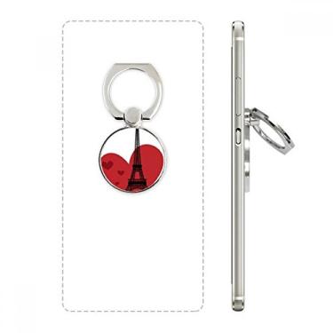 Imagem de Love Heart Eiffel Torre Eiffel França Suporte de anel de telefone com laço ajustável