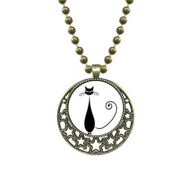 Imagem de DIYthinker Adorável colar de estrela com pingente de silhueta de animal preto para amantes de gatos