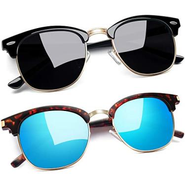 Imagem de Joopin Masculino Óculos de Sol Polarizado Semi Sem Aro Espelhados Óculos de Sol Proteção UV (Ouro Preto Brilhante + Azul Clássico)