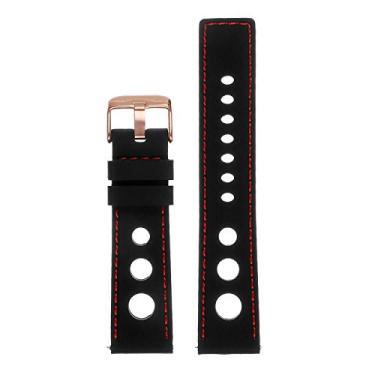 Imagem de Pulseira de rel gio de libera o r pida Rally de borracha de silicone StrapsCo - Escolha sua cor - 18 mm, 20 mm, 22 mm, 24 mm, Black & Red (Rose Gold Buckle), 18mm