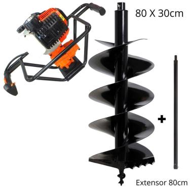 Imagem de Perfurador de Solo Vulcan Trent VPS520 2T 52cc 2,5hp Potente Com Broca 80x30cm + Extensor de 80cm Para Uso em Atividades Rurais e na Construção Civil