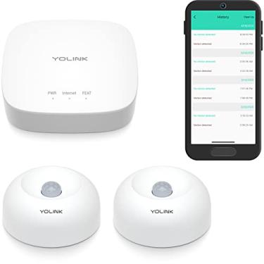 Imagem de YoLink Sensores de movimento inteligentes de alcance sem fio LoRa 1/4, detector de movimento interno, Alexa, IFTTT, assistente doméstico, aplicativo detector de movimento alerta monitor remoto, pacote com 2, hub regular YoLink incluído