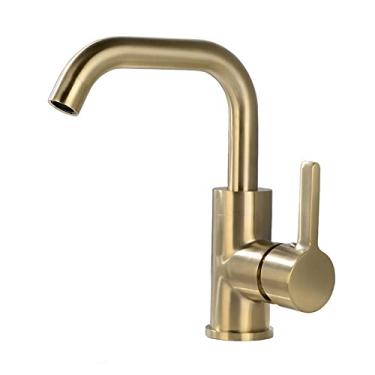 Imagem de Torneira de banheiro de latão ouro escovado torneira de lavatório quente e fria torneira misturadora para pia com alça única montada em preto fosco, 6207BG,1