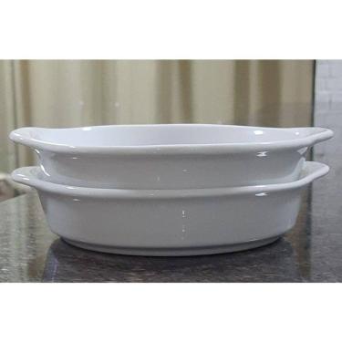 Imagem de Kit 2 Travessas Refratárias Redondas com alças - Porcelana branca -  (AxL) 4CM x 17,5CM (2)