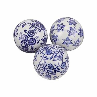 Imagem de Ioensy Bola de porcelana de 3 peças, esferas de cerâmica, padrões vintage, esferas decorativas, bola flutuante para decoração de mesa, vaso, decoração de