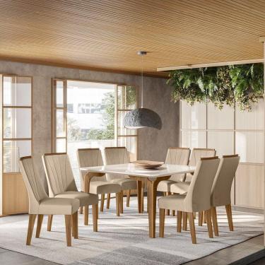 Imagem de Conjunto Sala de Jantar 136x136cm Tampo Vidro/MDF Quadrado com 8 Cadeiras Turquesa Cedro Gold