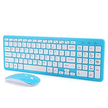 Imagem de Teclado de Mouse Sem Fio, Jogos para Notebook Teclas de Computador Cool Set Office Keycaps Teclado Microrreceptor de 3 Velocidades (terno azul sem fio)