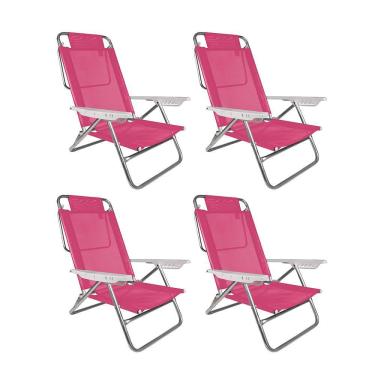 Imagem de Kit 4 Cadeiras Praia Reclinavel 8 Posições Alumínio Rosa Mor