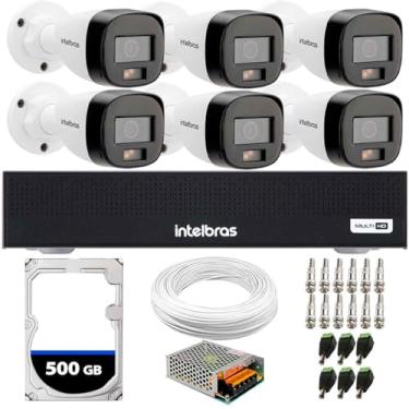 Imagem de Kit 6 Câmeras Intelbras VHD 1220 B G7 Full Color Bullet Full HD 1080p Multi HD IR 20m + DVR Gravador de Vídeo Intelbras MHDX 3008-C + HD 500GB