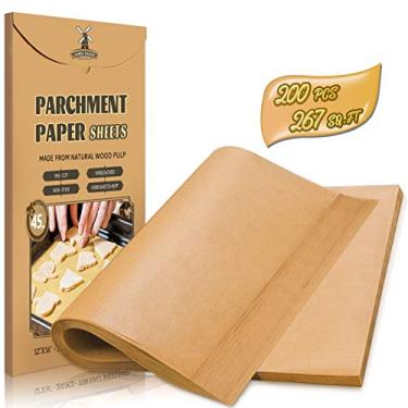 Imagem de HIWARE 200 Folhas de Papel Manteiga Cru, 30 x 40,6 cm, Antiaderentes, Pré-Cortadas, Resistente a Altas Temperaturas, Adequado para Formas de Assar, Cozinhar, Grelhar, Fritar a Ar e Cozinhar a Vapor