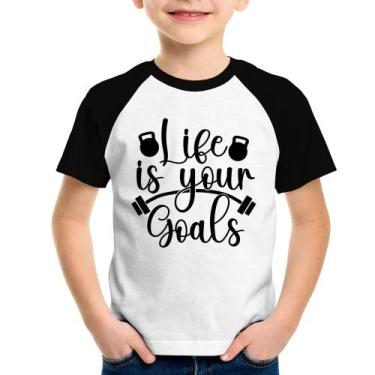 Imagem de Camiseta Raglan Infantil Life Is Your Goals - Foca Na Moda