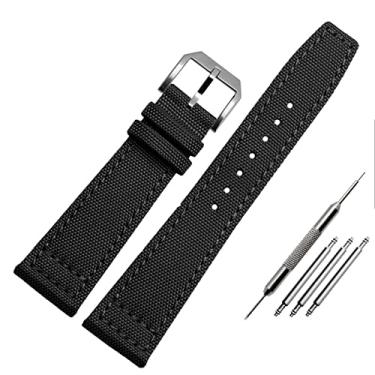 Imagem de DJDLFA Pulseira de relógio de nylon para IWC série piloto português 20mm 21mm 22mm pulseira de relógios de pulso pulseira de lona preta azul verde pulseira de relógio (cor: A-preto-prata, tamanho: