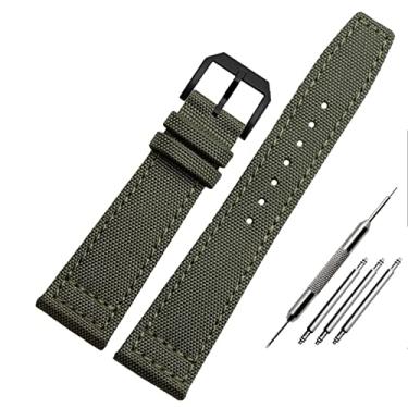 Imagem de DJDLFA Pulseira de relógio de nylon para IWC série piloto português 20mm 21mm 22mm pulseira de relógios de pulso pulseira de lona preta azul verde pulseira de relógio (cor: A-armygreen-preto, tamanho: