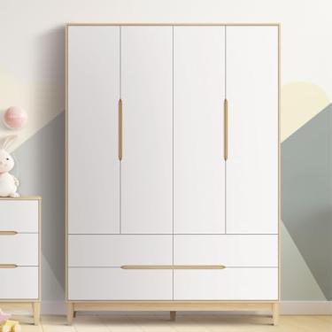Imagem de Guarda Roupa Infantil 4 Portas 4 Gavetas Tomi Branco com Carvalho - Quater