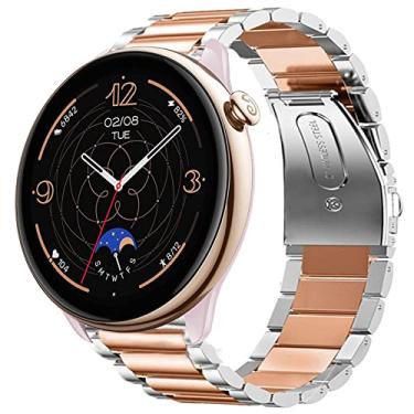 Imagem de Lamshaw Compatível com Amazfit GTR Mini: Banda de Relógio de Aço Inoxidável, Liberação Rápida, 5.71 Polegadas, Prata e Ouro Rosa
