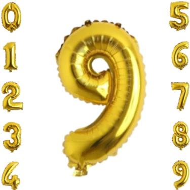 Imagem de Balão Numero Metalizado 75cm Dourado, Balão Metalizado Numero Gigante, Balão De Número Grande Metalizado 75cm, Flutua (N9)