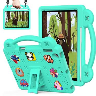 Imagem de QYiiD Capa infantil para iPad 9,7 2018/2017, proteção total à prova de choque com suporte de lápis, alça de ombro dobrável para iPad 9,7 polegadas 5ª/6ª geração, verde