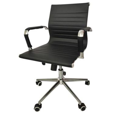 Imagem de Cadeira Giratória Baixa Office Esteirinha Rivattis Em Pu Preta Base Rodízio Cromado