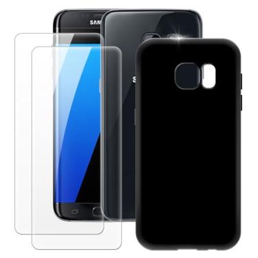 Imagem de MILEGOO Capa para Samsung Galaxy S7 + 2 peças protetoras de tela de vidro temperado, capa ultrafina de silicone TPU macio à prova de choque para Samsung Galaxy S7 (5,1 polegadas), preta