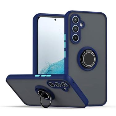 Imagem de Para Samsung Galaxy A54 A34 A14 5G Capa à prova de choque com suporte de anel de metal fosco Armadura Capa de telefone para Samsung A54 M14 M54 5g Capa traseira, azul escuro, para Samsung A24 4G