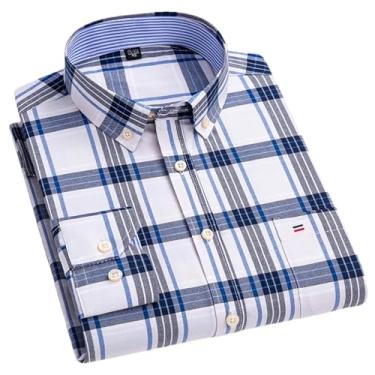 Imagem de Camisa masculina xadrez casual de algodão manga comprida ajuste regular fácil de cuidar, não passar a ferro, outono, primavera, roupas masculinas, H-h-532, 3G