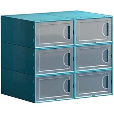 Imagem de Caixa de sapatos, 6 pacotes de caixas grandes de armazenamento de sapatos, plástico transparente empilhável, recipientes organizadores de sapatos com tampas de abertura frontal, adequados pa