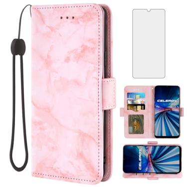 Imagem de Asuwish Capa de telefone para Boost Mobile Celero 5G Plus 7 polegadas 2023 com protetor de tela de vidro temperado e capa carteira de mármore flip porta-cartão suporte suporte acessórios de celular de