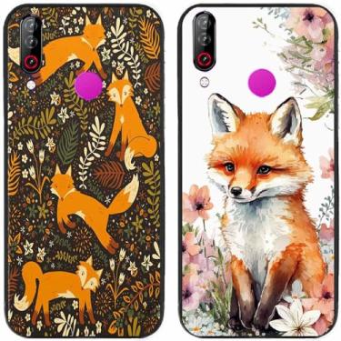 Imagem de 2 peças de capa de telefone traseira com estampa de raposa em flor TPU gel silicone para LG Series (LG W30)