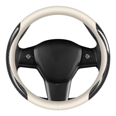 Imagem de GOHI YANDA Capa de volante esportivo de couro Nappa, interior de fibra de carbono, antiderrapante, ultrafino, 38 cm, universal (branco)