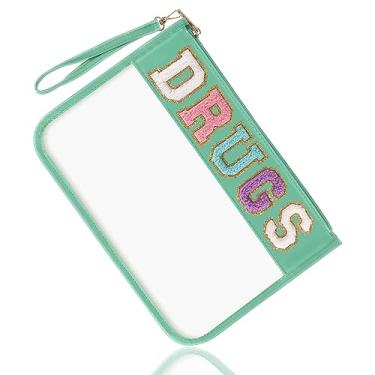 Imagem de izuzta Bolsa de maquiagem de Chenille Letter Clear DRUGS MEDS bolsa de maquiagem pequena para viagem, A - drogas - verde, Style A