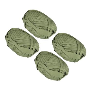 Imagem de METALLIXITY Tecido elástico de fio (400 g) 4 peças, fio de tecido de crochê de poliéster - para projetos DIY, cesta de bolsa, tecido de algodão e camiseta, verde musgo