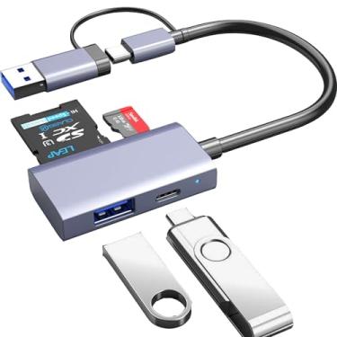 Imagem de TIEDXIOY Leitor de cartão SD USB C USB 3.0, hub USB A e C de alumínio 4 em 1 com leitor de cartão SD/TF de memória, 1 porta USB 3.0, 1 porta de dados USB C compatível com PC, laptops, MacBook Pro/Air,