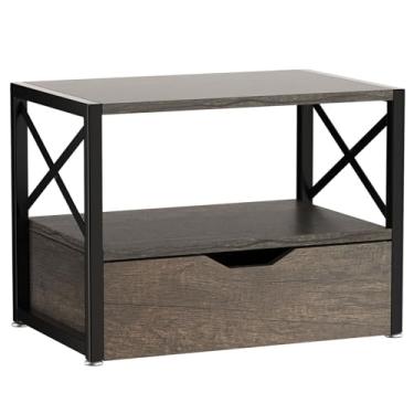 Imagem de IBUYKE Suporte de impressora de mesa de 2 níveis, organizador de mesa multiuso, suporte de impressora de madeira com armazenamento de gaveta para pastas, livros, para fax, scanner, escritório em casa,