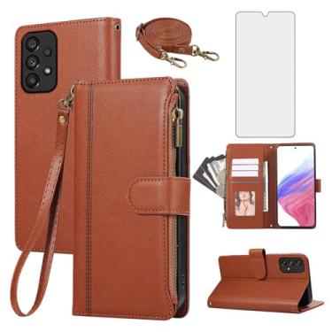 Imagem de Asuwish Capa de celular para Samsung Galaxy A53 5G com zíper carteira celular com protetor de tela de vidro temperado alça transversal flip porta-cartões couro A 53 G5 53A SM A536U 6,5 polegadas 2022