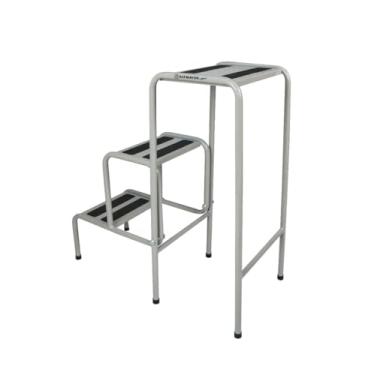 Imagem de Escada 3 Degraus Transforma Banco Banqueta Reforçada Dobrável Altmayer, Cor Cinza