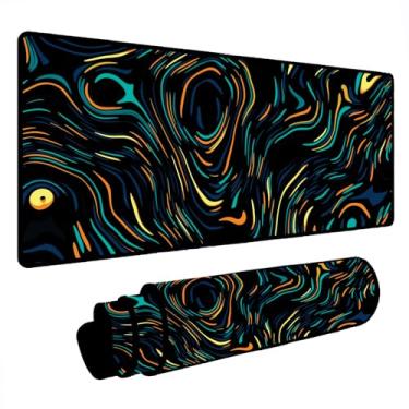 Imagem de Novo Mouse Pad Gamer Deskpad Speed Extra Grande Borda Costurada Profissional Varios Tamanhos - Geológico Azul Amarelo (100X50)