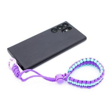 Imagem de Alça de pulso/cordão para celular - Feito de paracord trançado trançado à mão ajustável - Compatível com iPhone e Samsung, Roxo e azul claro, 10-15 cm