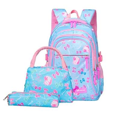 Imagem de WSLCN Conjunto de mochilas escolares escolares escolares com lancheira e estojo, Azul-celeste, M, Macio