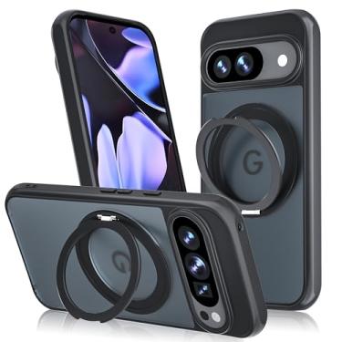 Imagem de C'estbien Capa com anel magnético rotativo de 360° para Google Pixel 9 e capa para Google Pixel 9 Pro, compatível com MagSafe, inclui suporte e suporte de anel, traseira translúcida à prova de choque