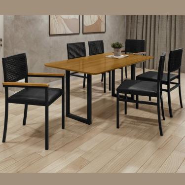 Imagem de Conjunto Sala de Jantar 06 Cadeiras Madri Mesa Retangular 160x90 Tampo Madeira Mdf Itália Preto