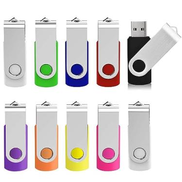 Imagem de Pen Drive de 32 GB, pacote com 10 unidades USB Flash Drive 32 gb UBIOER Pen Drives para armazenamento de dados, compartilhamento de arquivos USB 2.0, 10 cores (32G)