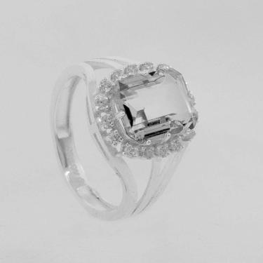 Imagem de Anel de Prata Coleção Queens Cristal 8x10 e Zircônias Brancas