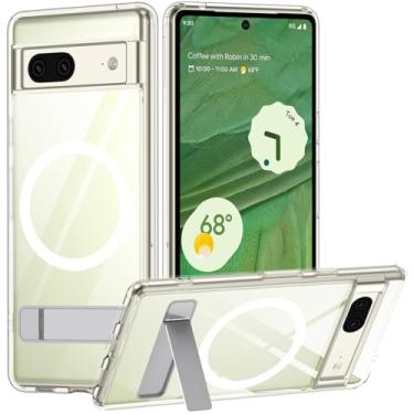 Imagem de TIANNIUKE Capa magnética para Google Pixel 7, transparente e resistente a amarelo, suporte integrado compatível com MagSafe, capa protetora de telefone à prova de choque de ajuste fino para Pixel 7