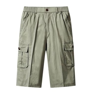 Imagem de Generic Calça cargo masculina cropped casual abaixo do joelho calça tática cintura elástica calça de treino ao ar livre, Y3 - verde, GG