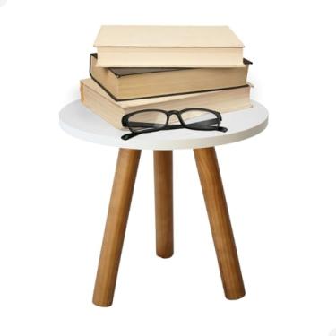 Imagem de Mesinha de Canto Mesa Lateral Sofa Retro Pe Palito Madeira (Branco)