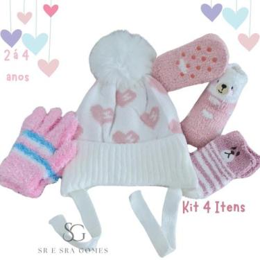 Imagem de Kit 4 Itens 1 Touca + 2 Pares de Meia Felpuda + 1 par de Luva Infantil