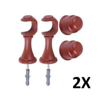 Imagem de Kit 2 Suporte para Varão Cortina com Ponteira 28mm Mogno