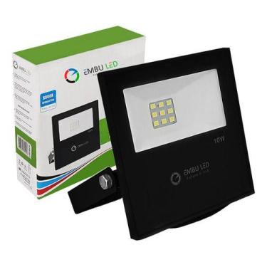 Imagem de Refletor Led Cob Preto 10w Bivolt Branco Frio Ip65 - Embuled